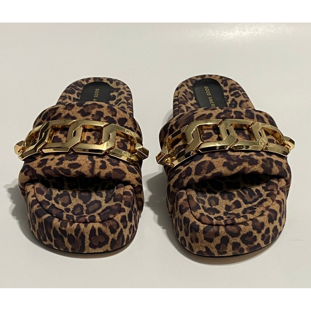 Good American Leopard Print Chain Platform Slide Sandal 7.5 - Picture 2 of 9